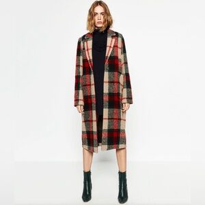 Long Plaid Wool Blend Coat